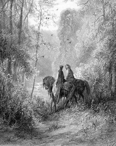 Sie wunderten sich im Wald, der wie ein Blumenparadies schien von Gustave Dore